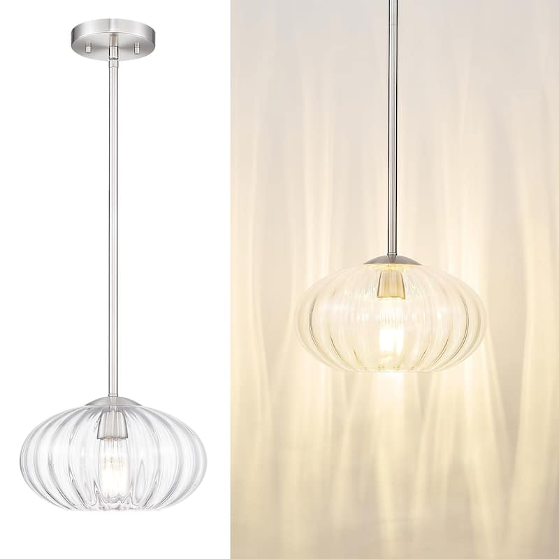 10.3" Dome Glass Pendant - Vintage Industrial Lighting for Kitchen & Dining - Brushed Nickel