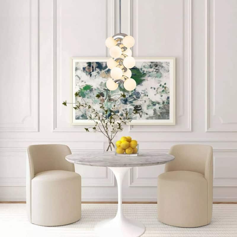 10-Light Tiered Frosted Glass Globe Pendant Light - Chrome