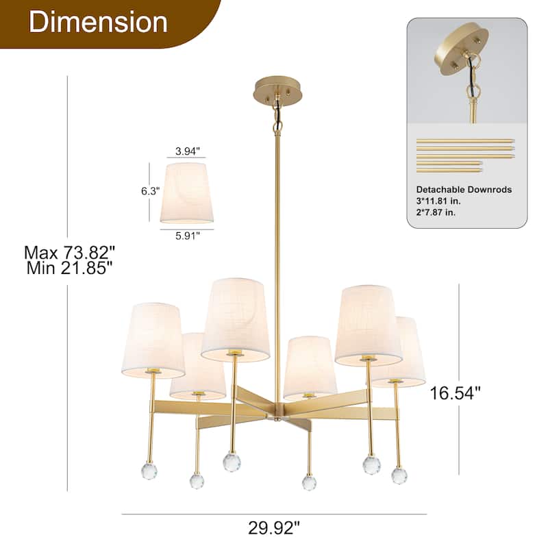 Starsky 6 - Light Dimmable Classic / Traditional Chandelier With White Linen Shades
