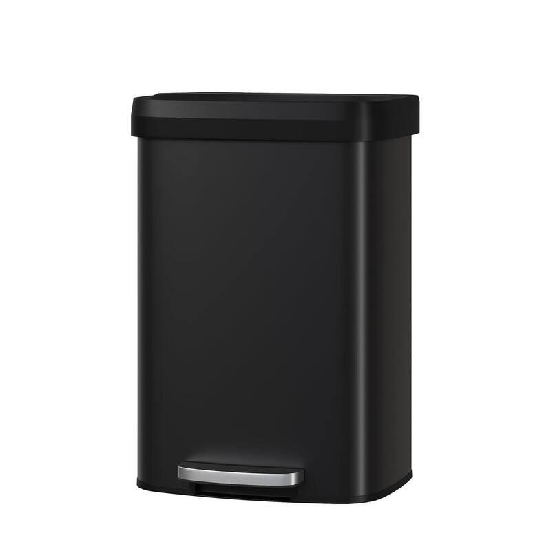 13 Gallon/50 Liter Metal Large Trash Can with Lid, Suitable for Kitchen, Office, Bedroom Trash Can - Black