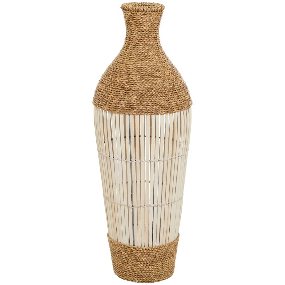 Seagrass Handmade Wrapped Tall Floor Vase with Cream Slatted or Mosaic Bamboo Center - Brown - Roche River Decor