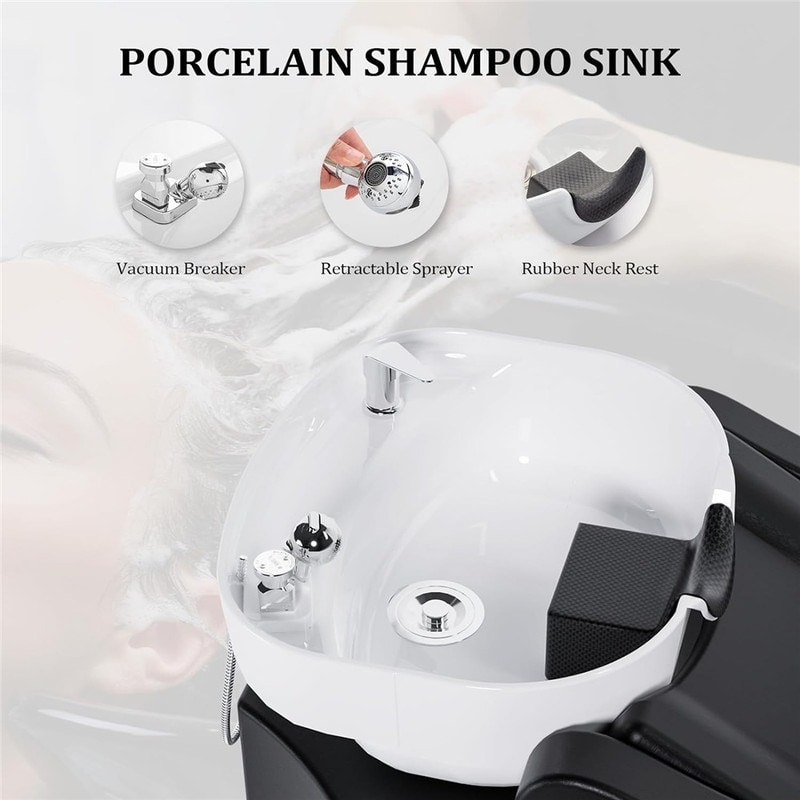 Shampoo Backwash Unit with White Porcelain Bowl, Salon Sink Hair