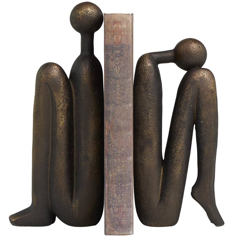 Polystone People Decorative Bookends - Set of 2 White or Bronze - Roche River Decor - Bronze - 4"W, 9"H