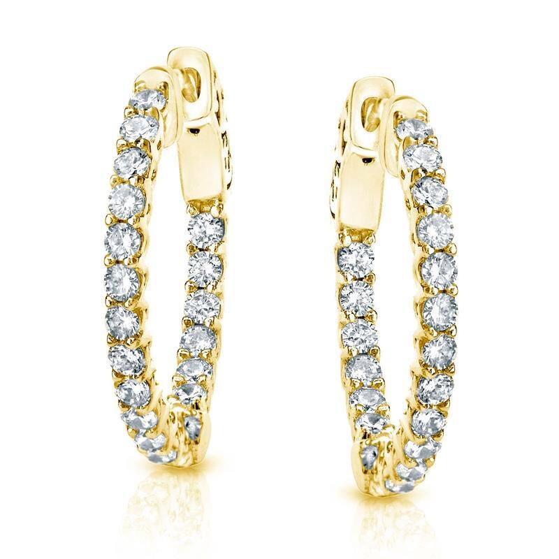 Auriya 14k Gold 3 carat TW Medium Trellis Diamond Hoop Earrings - 0.90-inch (J-K, I1-I2) - Yellow Gold