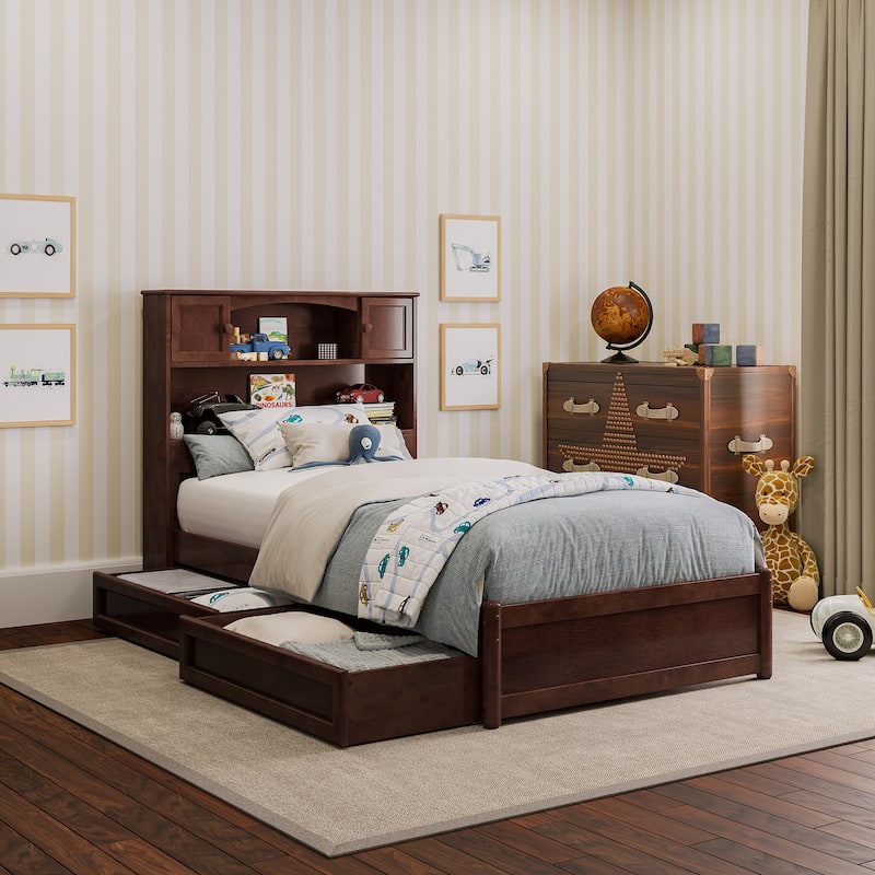 Hadley Platform Bed with Panel Footboard and Storage Drawers - Walnut - Twin