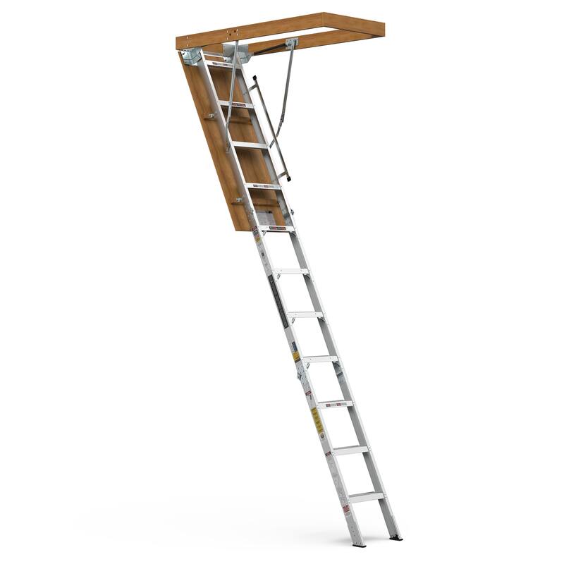 Household Aluminum Attic Ladder 25" x 54" ,375 lbs Capacity, 7'8"-10'3" Ceiling Height - Grey