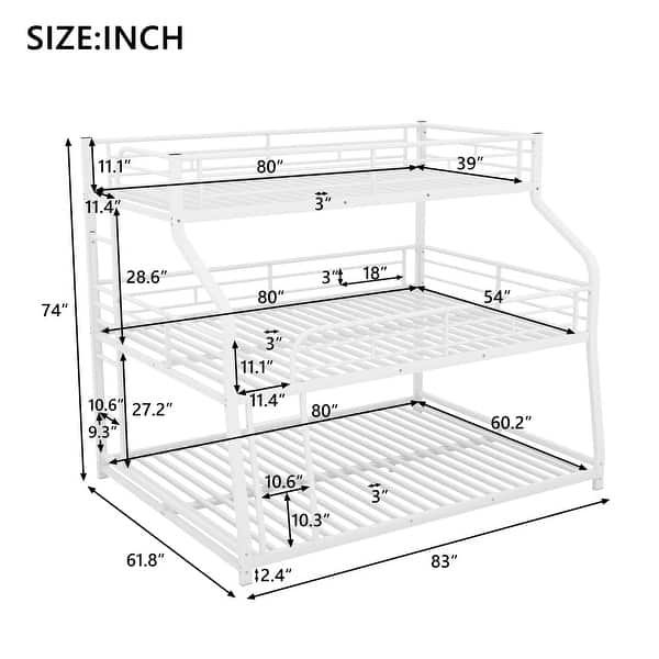 Space-Saving Triple Bunk Bed with Long & Short Ladders and Full-Length Guardrails