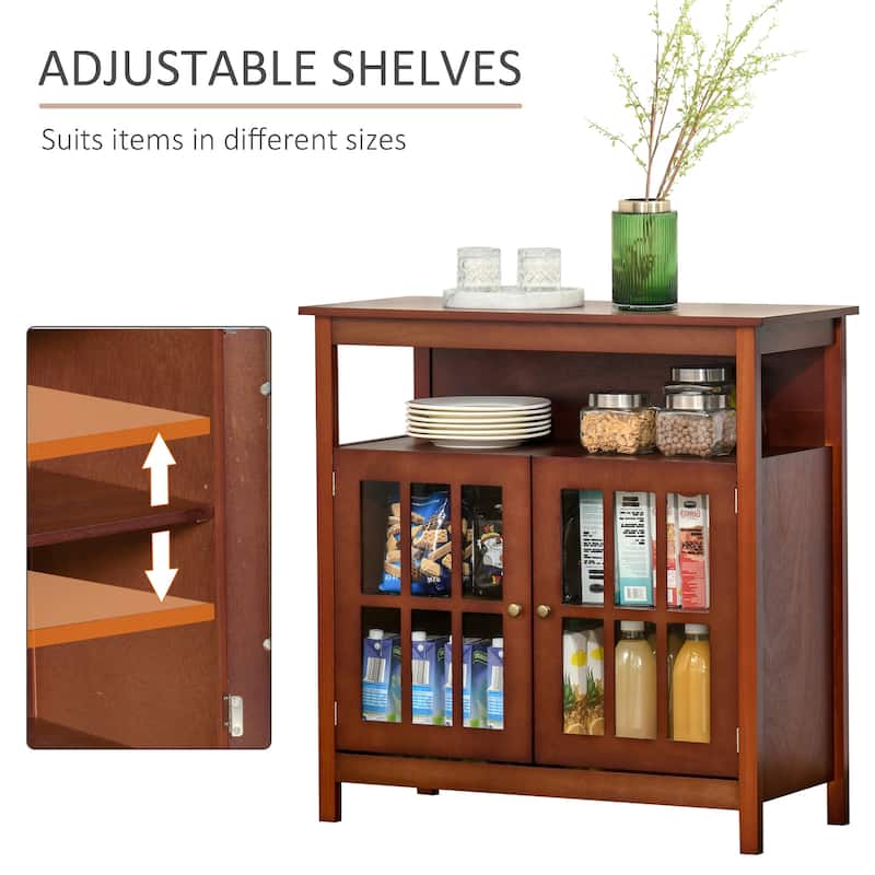 HOMCOM Kitchen Storage Sideboard Cabinet with Open Shelf, Glass Door Cabinet and Adjustable Shelves