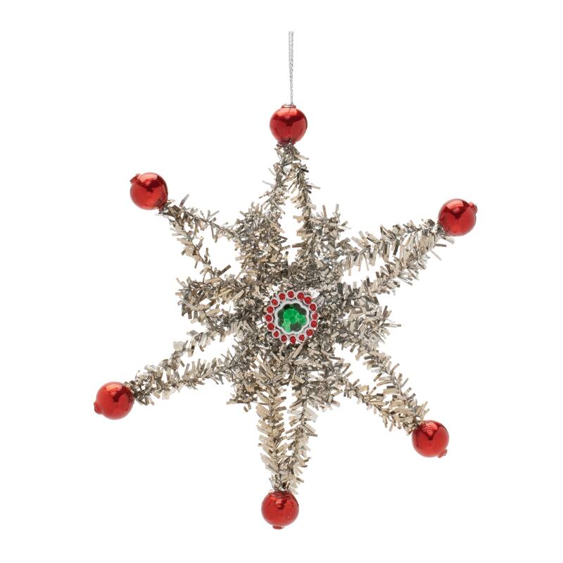 Jeweled Tinsel Snowflake Ornament (Set of 12) - N/A