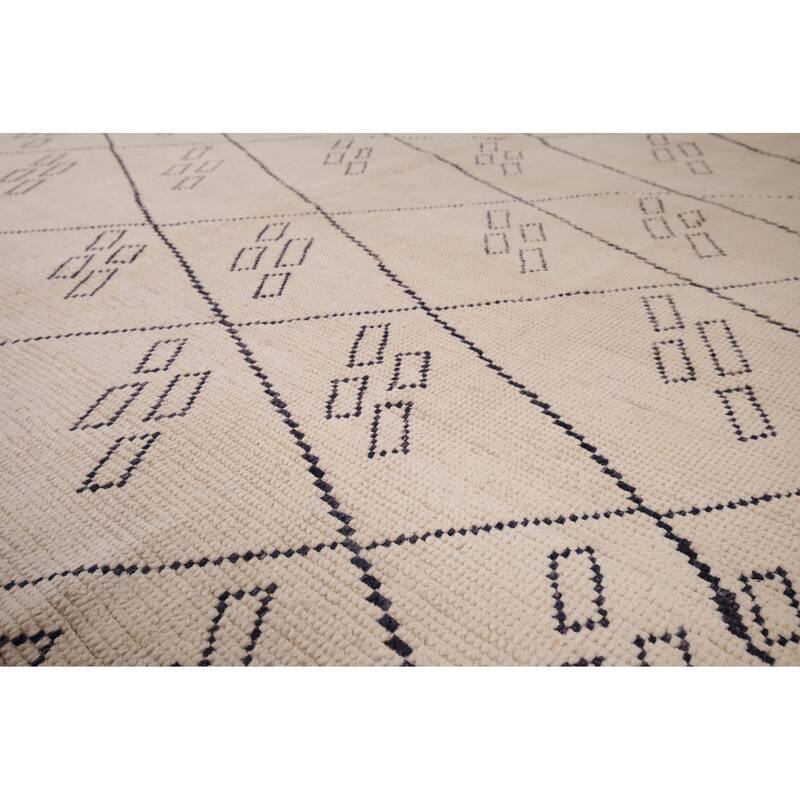 Trellis Moroccan Oriental Area Rug Handmade Geometric Wool Carpet - 9'0"x 12'5"