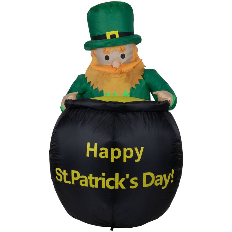 4' Inflatable Lighted Pot of Gold Leprechaun St. Patrick 's Day Decor
