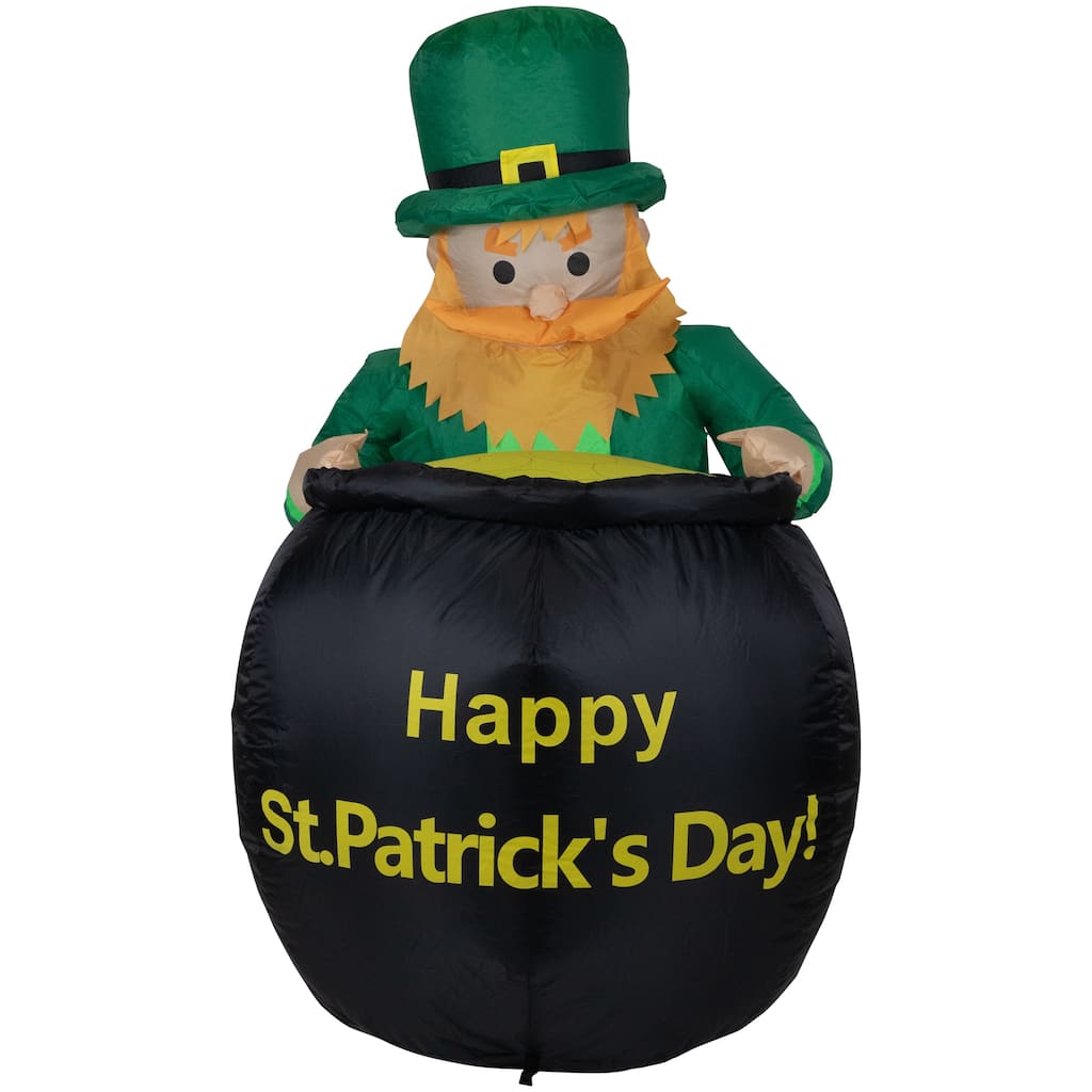 4' Inflatable Lighted Pot of Gold Leprechaun St. Patrick 's Day Decor