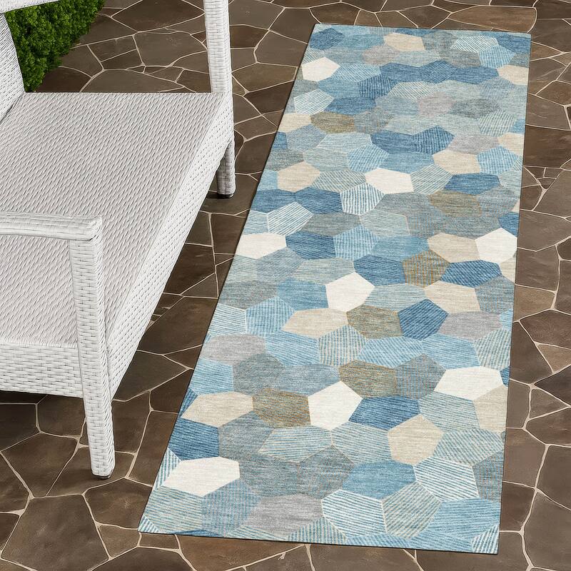 Machine Washable Indoor/ Outdoor Modern Loyd Chantille Rug - Teal - 2'3" x 7'6"