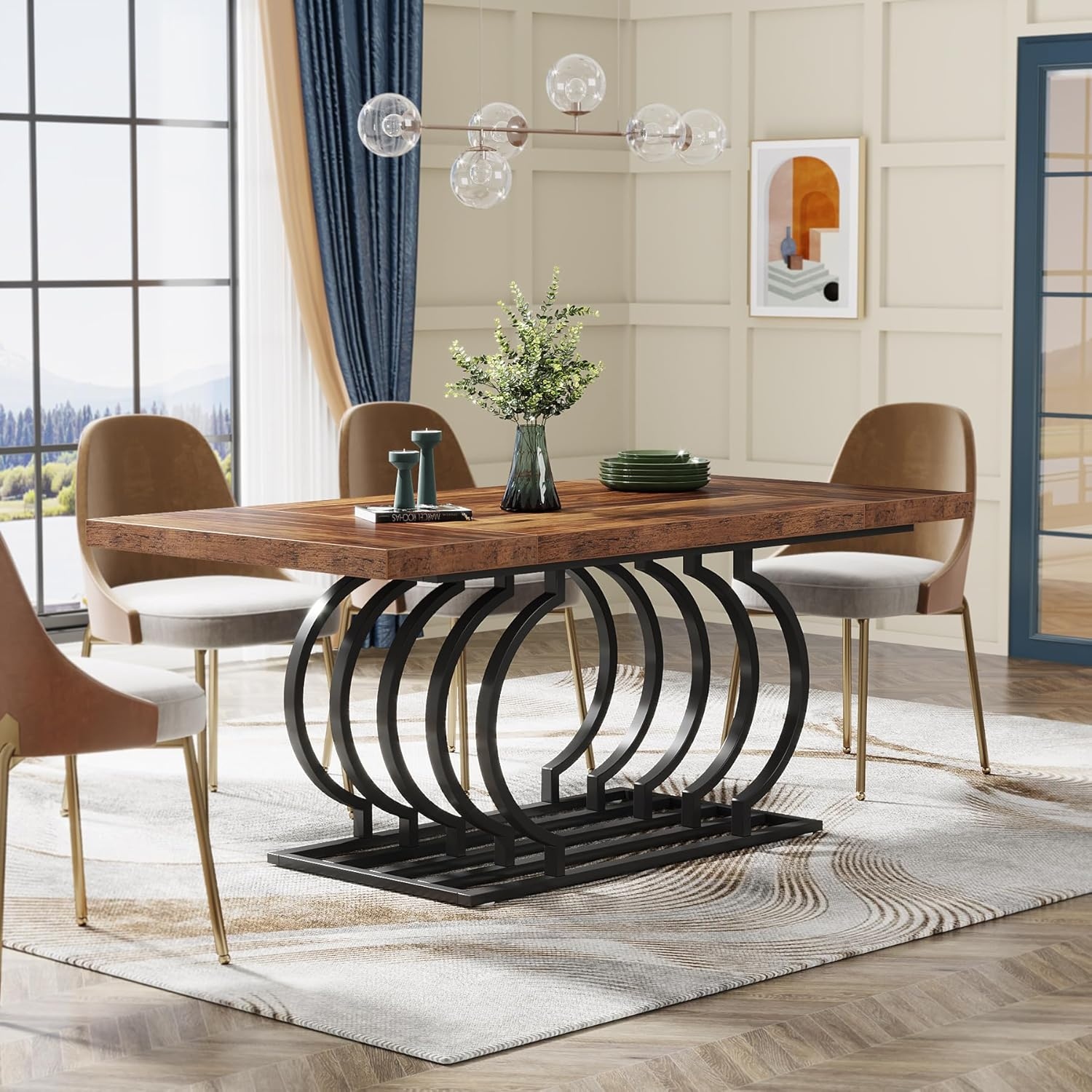 63 Inches Modern Dining Table for 6 People - On Sale - Bed 63 Inches Modern Dining Table for 6 People - On Sale - Bed