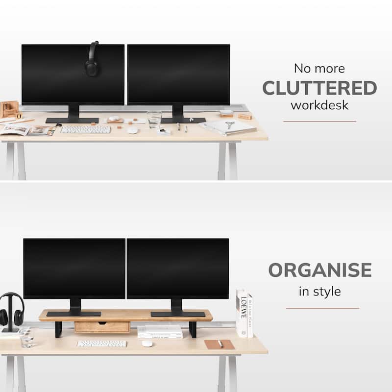 Jani Wood Monitor Stand Riser Desk - Ergonomic Design Stand, Desktop Organizer Table for Home, Office Workspace, Gaming Desk