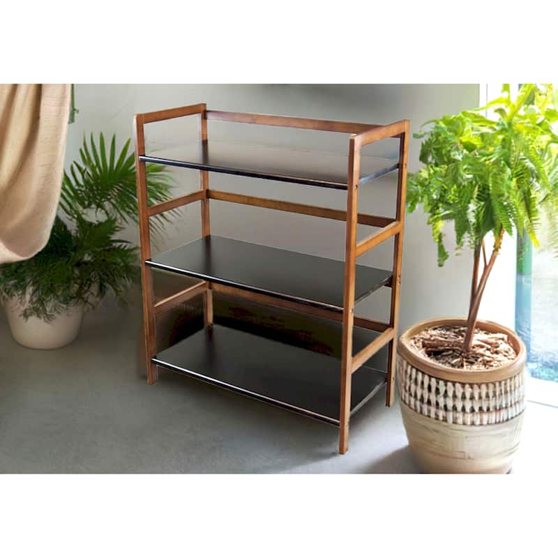 3-tier Solid Bamboo Frame Stackable Bookshelf - Caramel & Black