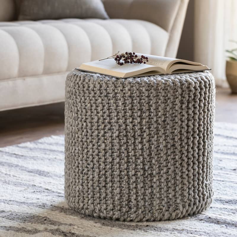 Athina Modern Knitted Wool 18-inch Cylinder Pouf