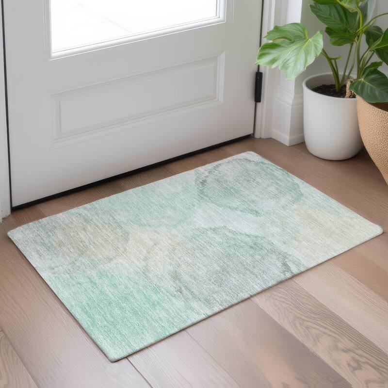 Machine Washable Indoor/ Outdoor Abstract Muted Chantille Rug