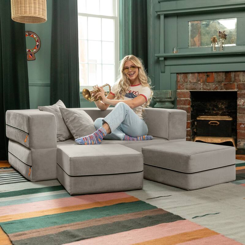 Jaxx Zipline Convertible Queen-size Sleeper Loveseat and Ottoman Set