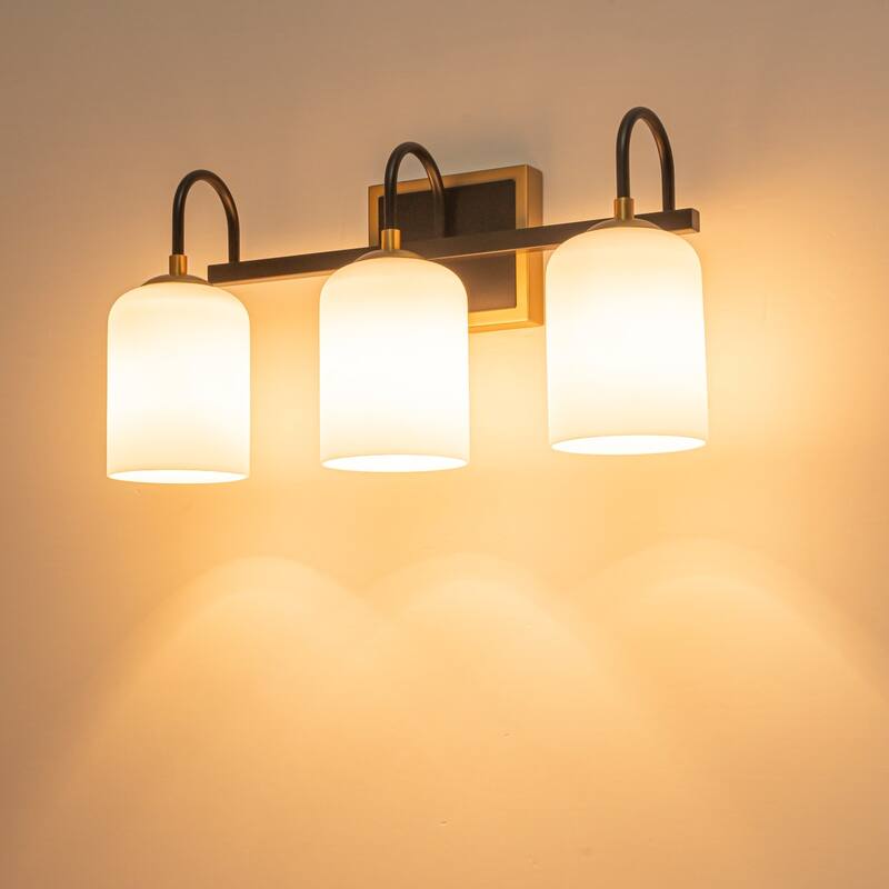 3-Light Modern Transitional Metal & Glass Bathroom Vanity Light with Milk White Glass Shades - 3 Light