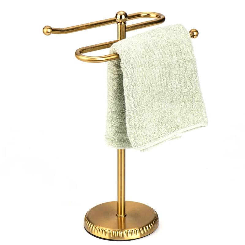Gold Brushed Stainless Steel S-Design Fingertip Towel Holder With Heavy Base