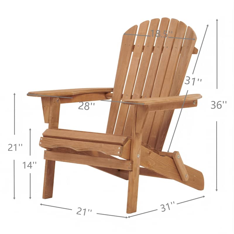 Outdoor Wooden Folding Adirondack Chair Set of 2 with Pre-Assembled BackRest, for Garden Backyard Porch Pool