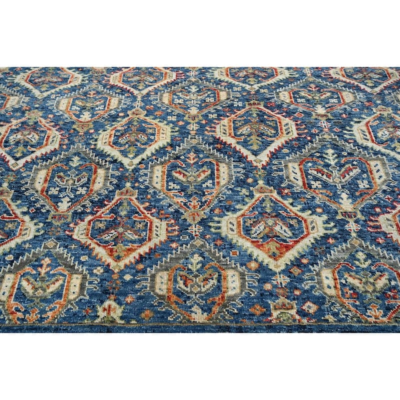 Hand Knotted Transitional Navy Wool Oriental Rug Turkish Oushak - 8' x 9' 11''