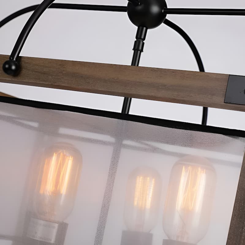 6 - Light Lantern Round Texture Drum Shade Wood Metal Frame Island Pendant Lamp Rustic