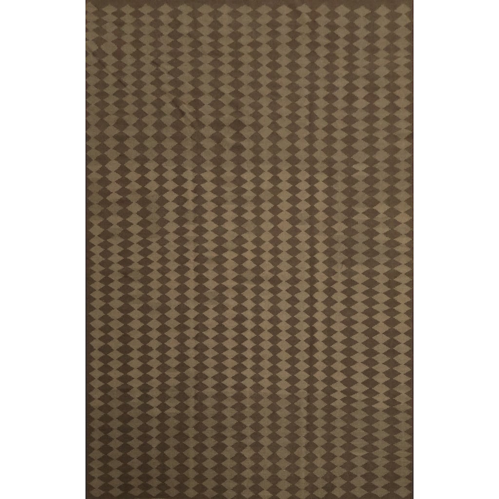 Hand Woven Oriental 100% Wool Carpet Southwestern All-Over Brown Kilim Area Rug - 13' 1'' X 10' 0''