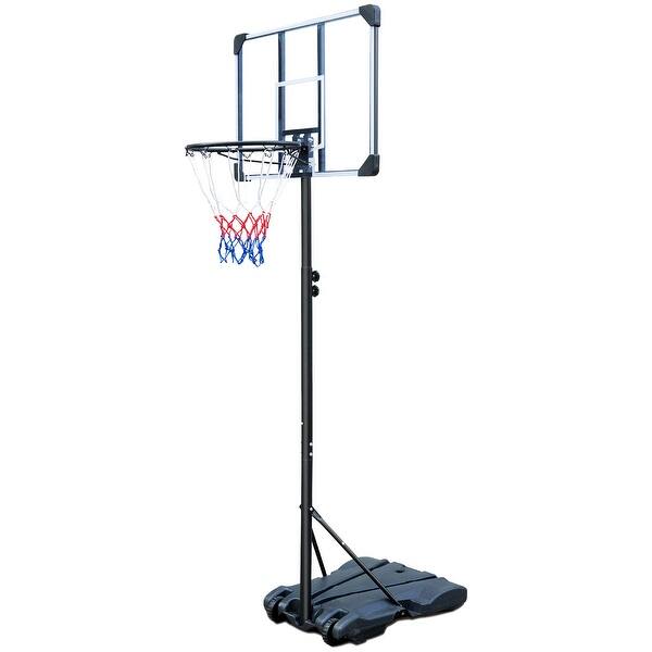 slide 2 of 8, Basketball Hoop Portable Basketball Goal for Indoor Outdoor Basketball Stand 5.6-7 ft Adjustable 32 in Backboard with Wheels Black White