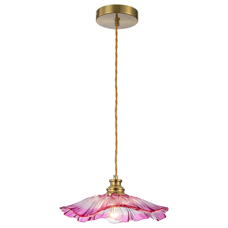 11" Flower-Shaped Red & White Gradient Glass Pendant Light Modern - Dia.11.02-in