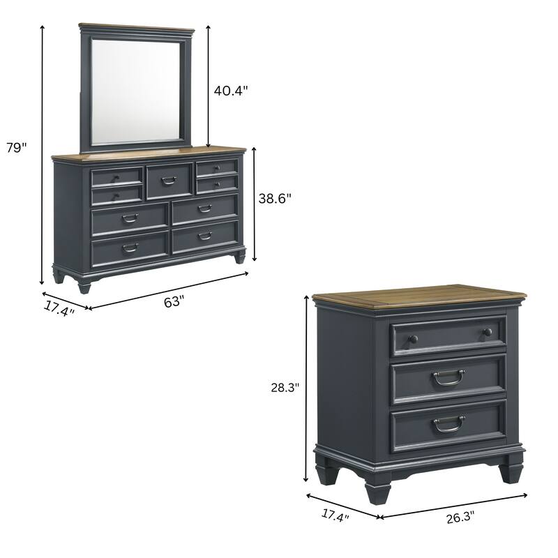 Roundhill Furniture Clelane Wood Bedroom Set with Bed, Dresser, Mirror, and Nightstand