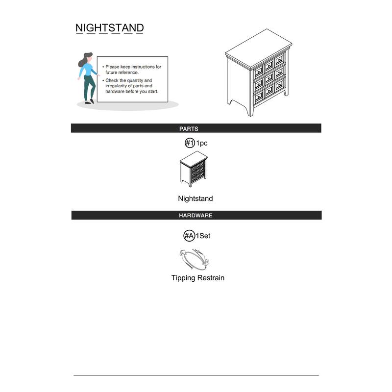 Transitional Gray Solid Wood 3-Drawer Nightstand w/ Round Knobs for Bedroom