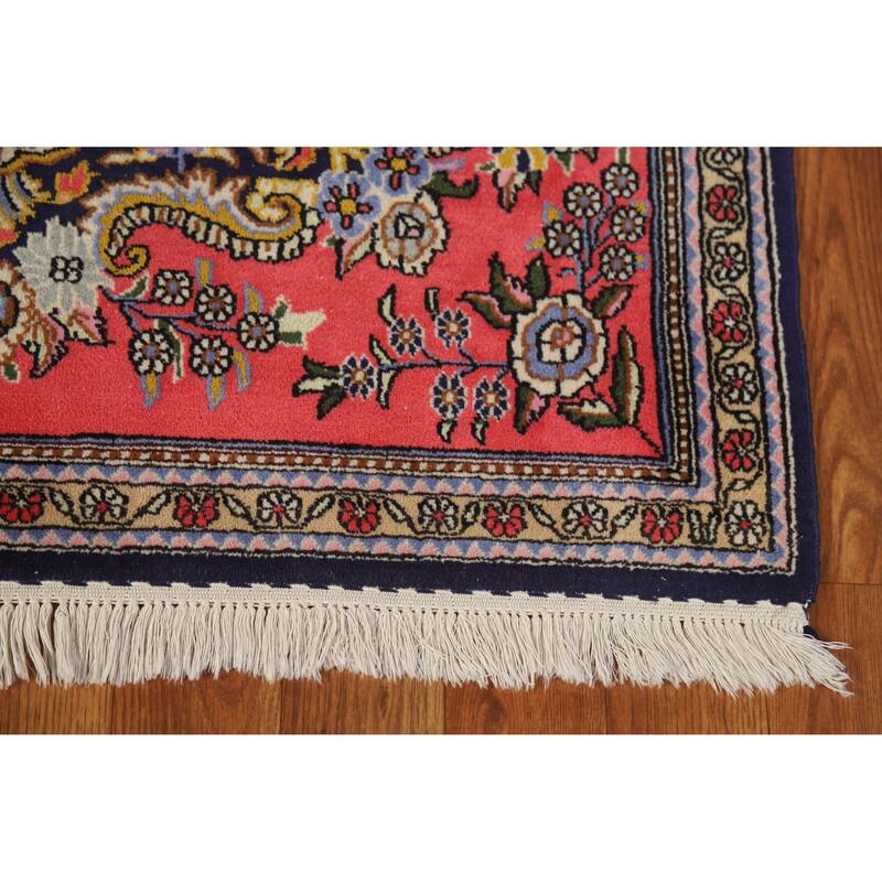 Hand Knotted Oriental Kork Wool Carpet Traditional Medallion Pink Qum Area Rug - 3' 0'' X 2' 1''