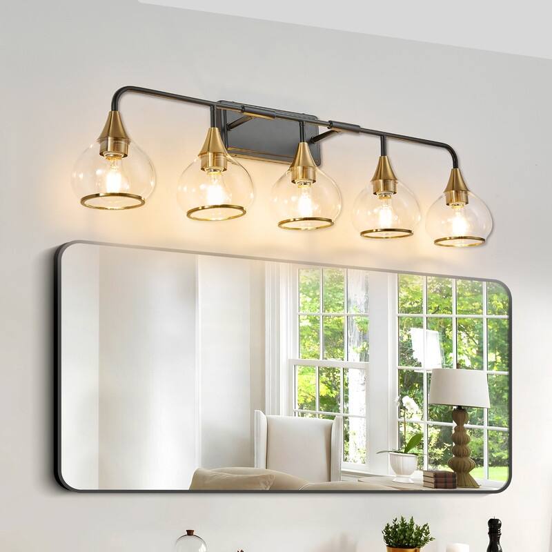 Modern Black and Gold Vanity Wall Sconce with Clear Glass Shades Industrial Bathroom Light Fixture (Bulb Not Included)
