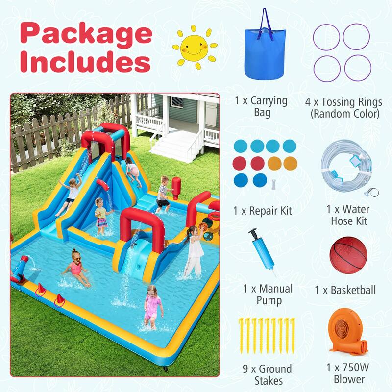 Costway Inflatable Water Park with Climbing Wall Boxing Post - Multi-Colored