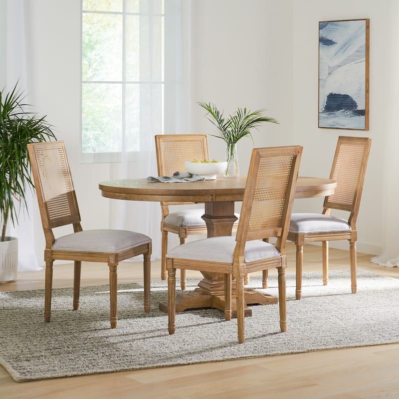 Pampas Wood and Cane Dining Set by Christopher Knight Home - Light Gray/ Natural