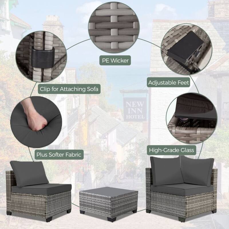 7-PC Wicker Patio Conversation Set with Brown Cushions, 6 sofas, 1 table