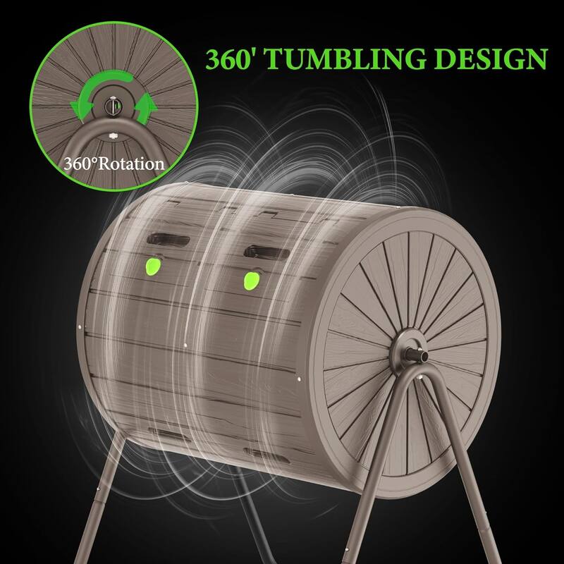 Outdoor Dual Chamber Tumbler Compost Bin 360° Dual Chamber Rotary Composter, 37.5 Gallon
