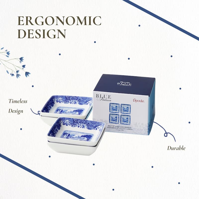 Spode Set of 4 Blue Italian Square Dishes - 3 inch