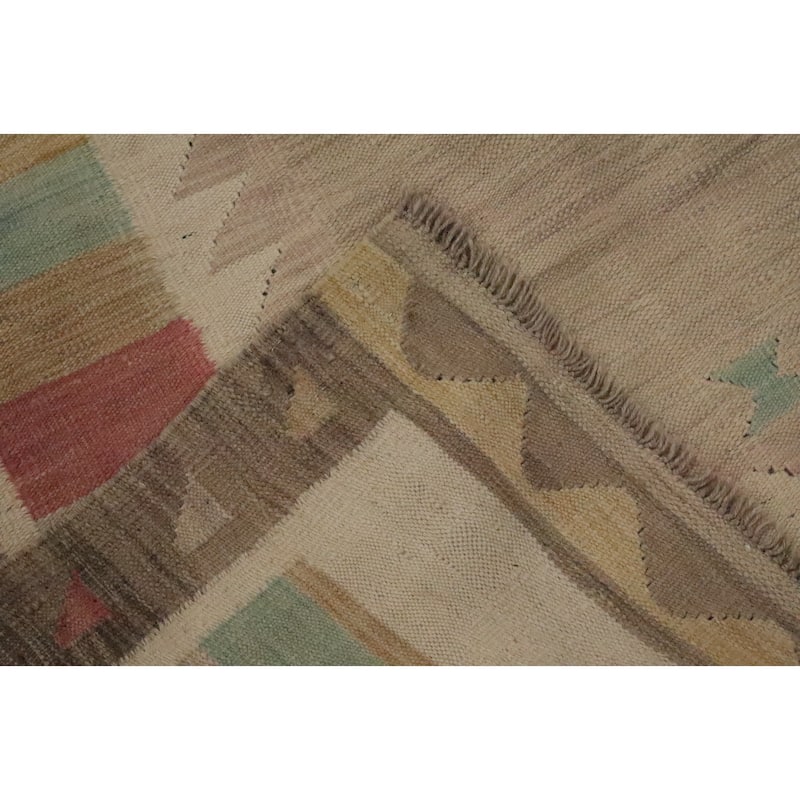 Hand Woven Oriental 100% Wool Carpet Southwestern Tribal Beige & Ivories Kilim Area Rug - 11' 11'' X 8' 9''