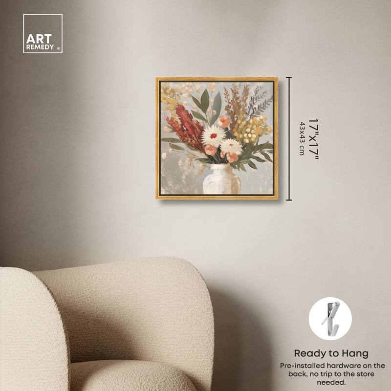 White Vase Bouquet Canvas by Art Remedy