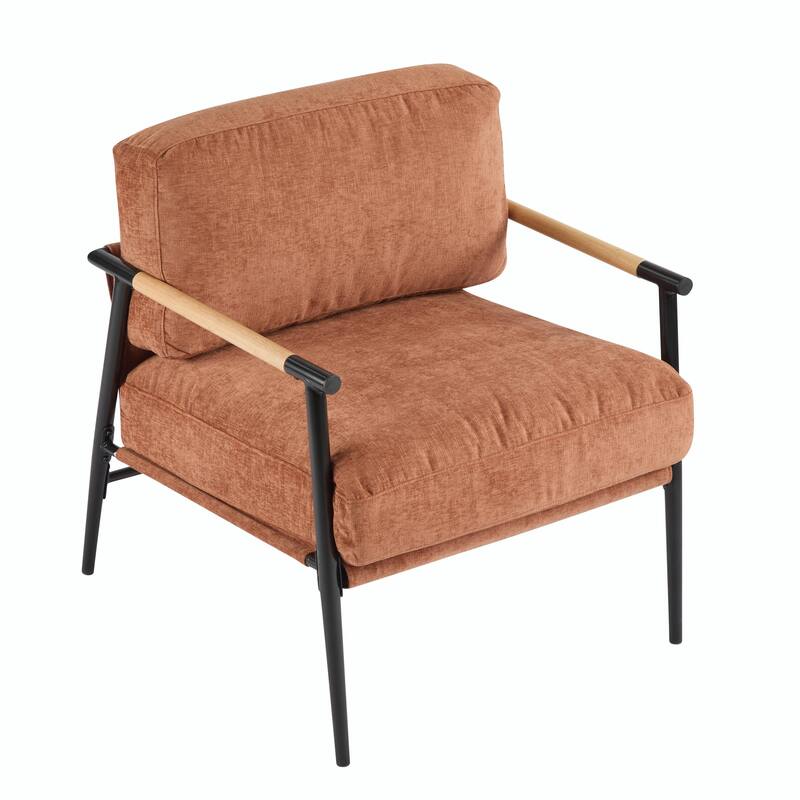Minimalist Armchair - Soft Cushions, Wood/Metal Design, Compact