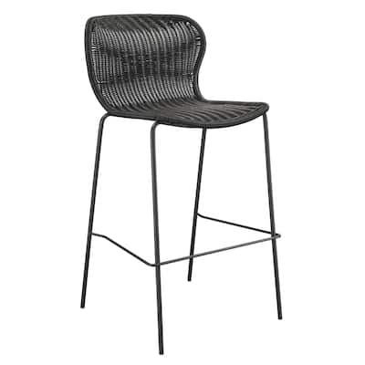 Qob 30 Inch Set of 2 Barstools, Brown Woven Rattan Seat, Metal Frame