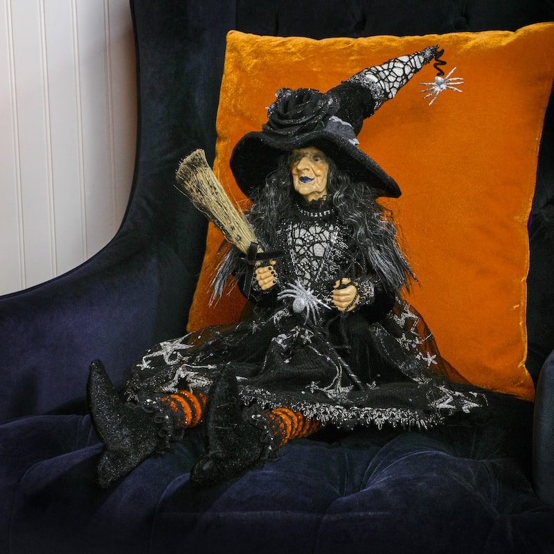 25" Sitting Halloween Witch With Spider