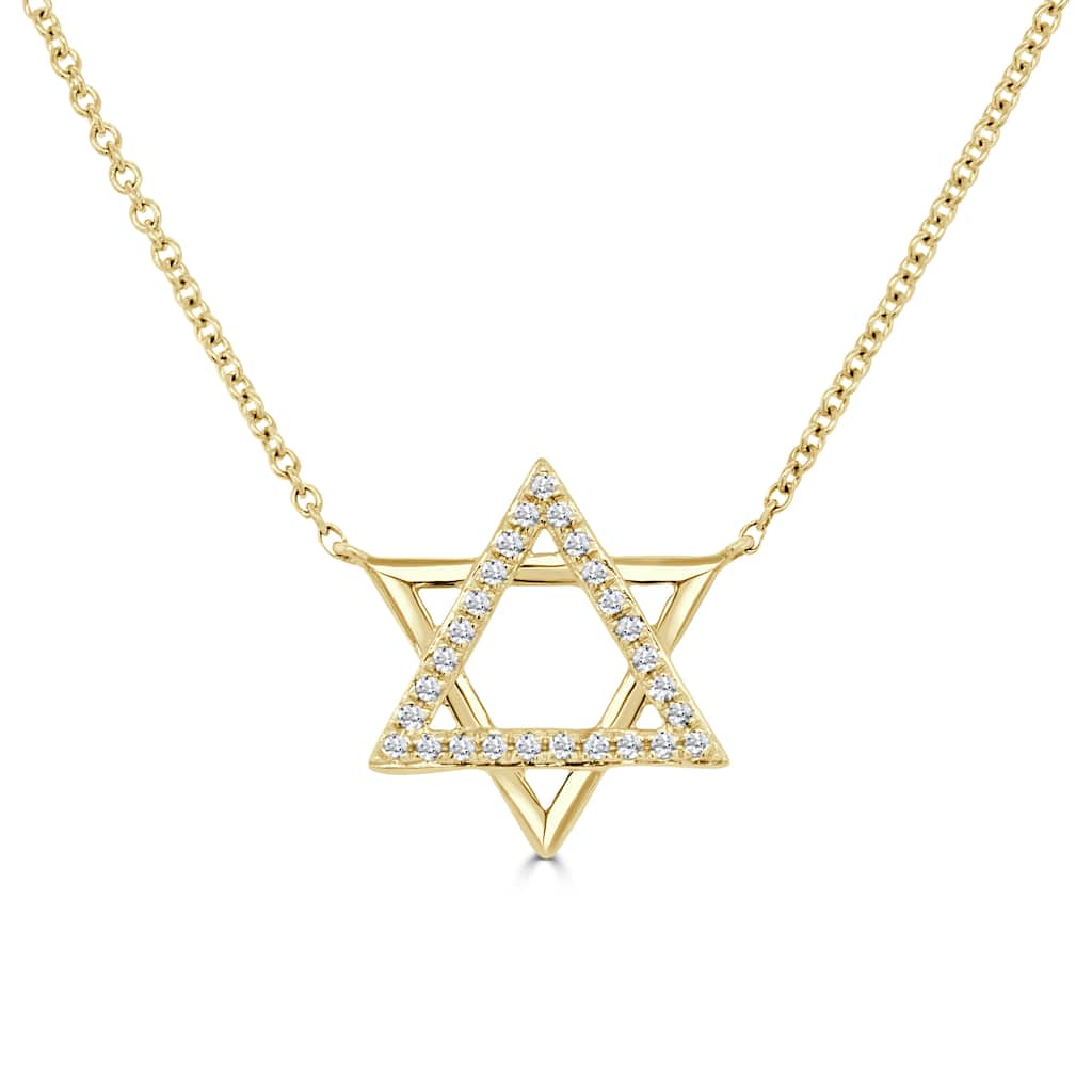 Joelle Collection 14K Gold Diamond Star Of David Necklace-16-18"