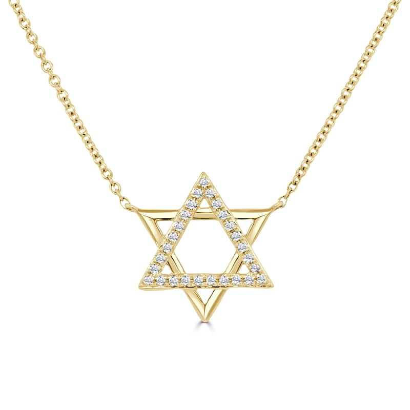 Joelle Collection 14K Gold Diamond Star Of David Necklace-16-18" - Yellow