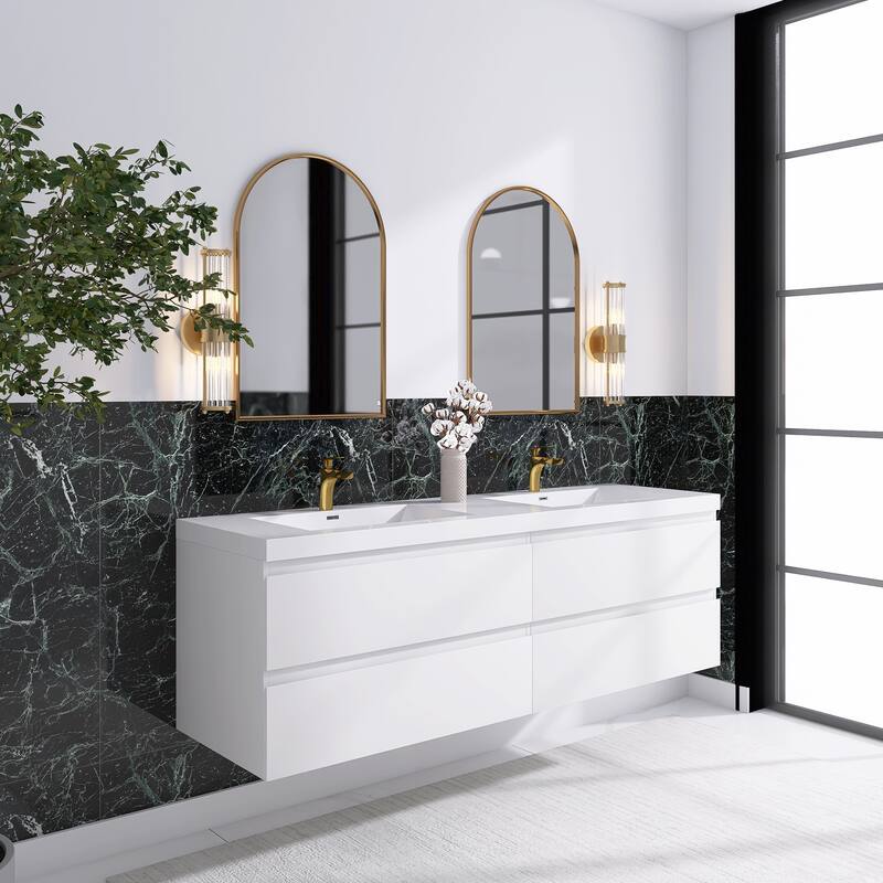 Floating Bathroom Vanity with Integrated Resin Top