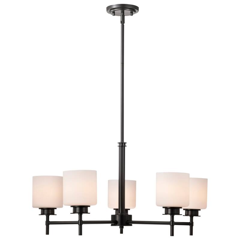 Warren 28 Inch 5 Light Chandelier Gun Metal with Satin White Glass - Gun Metal