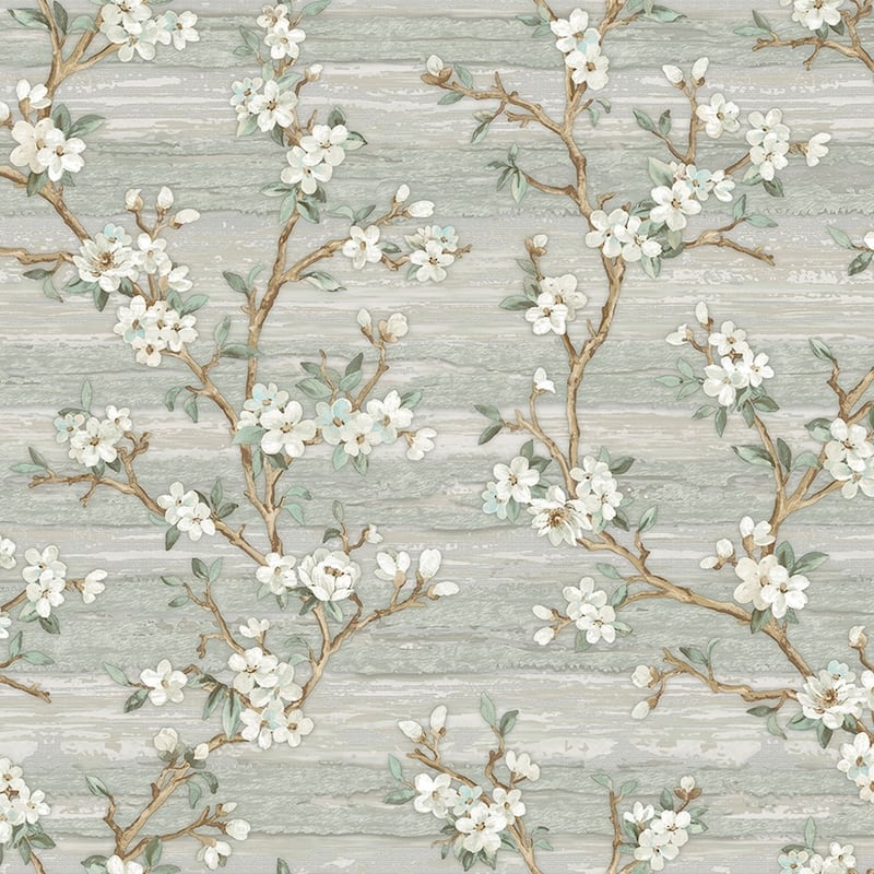 Flocked Botanical Blossom Pattern Stylish Floral Wallpaper